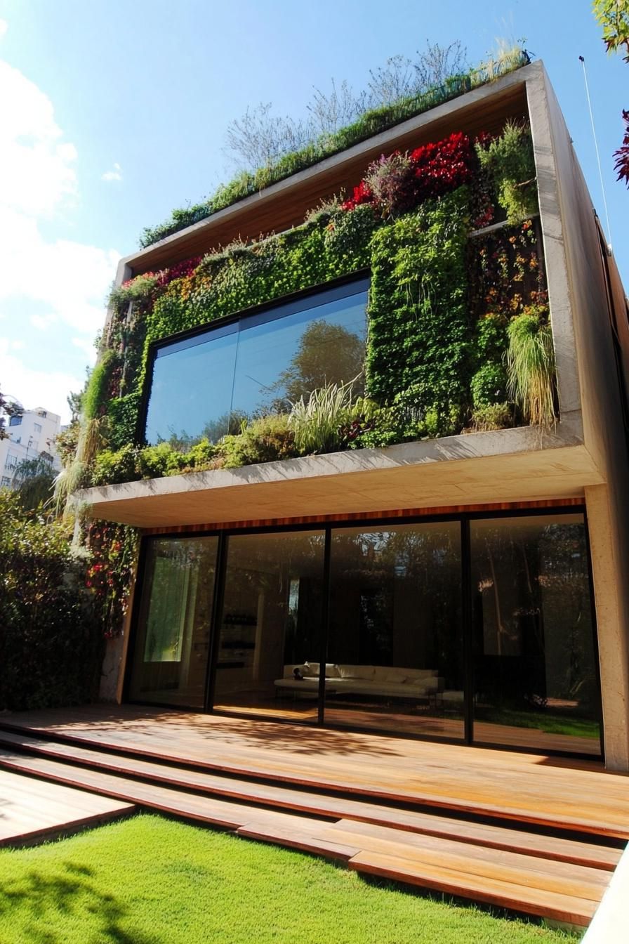modern house with green color facade with living garden walls 3