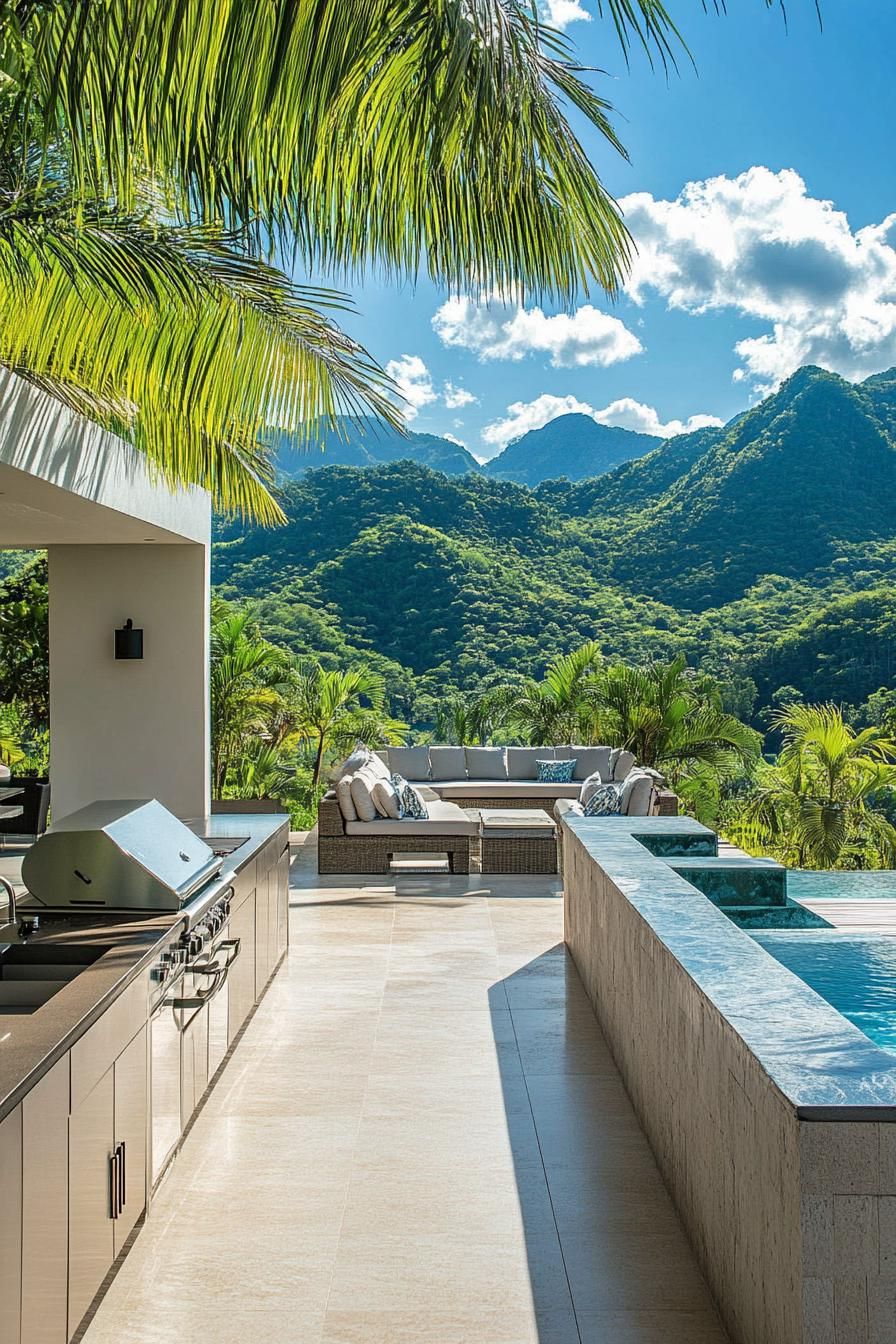modern villa outdoor kitchen with lounge stunning tropical mountain views 2