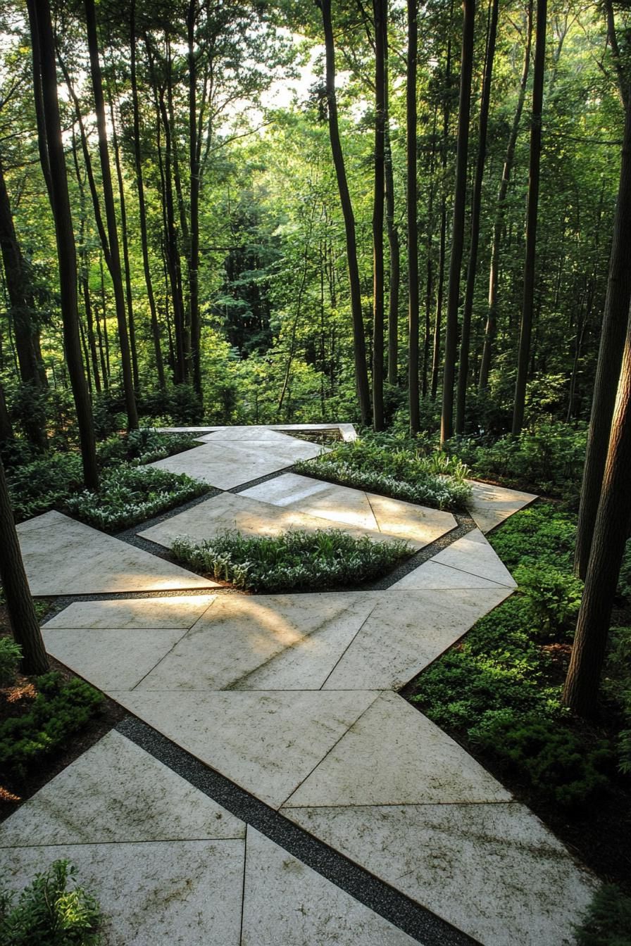 modern garden geometric pathways stunning forest view 2