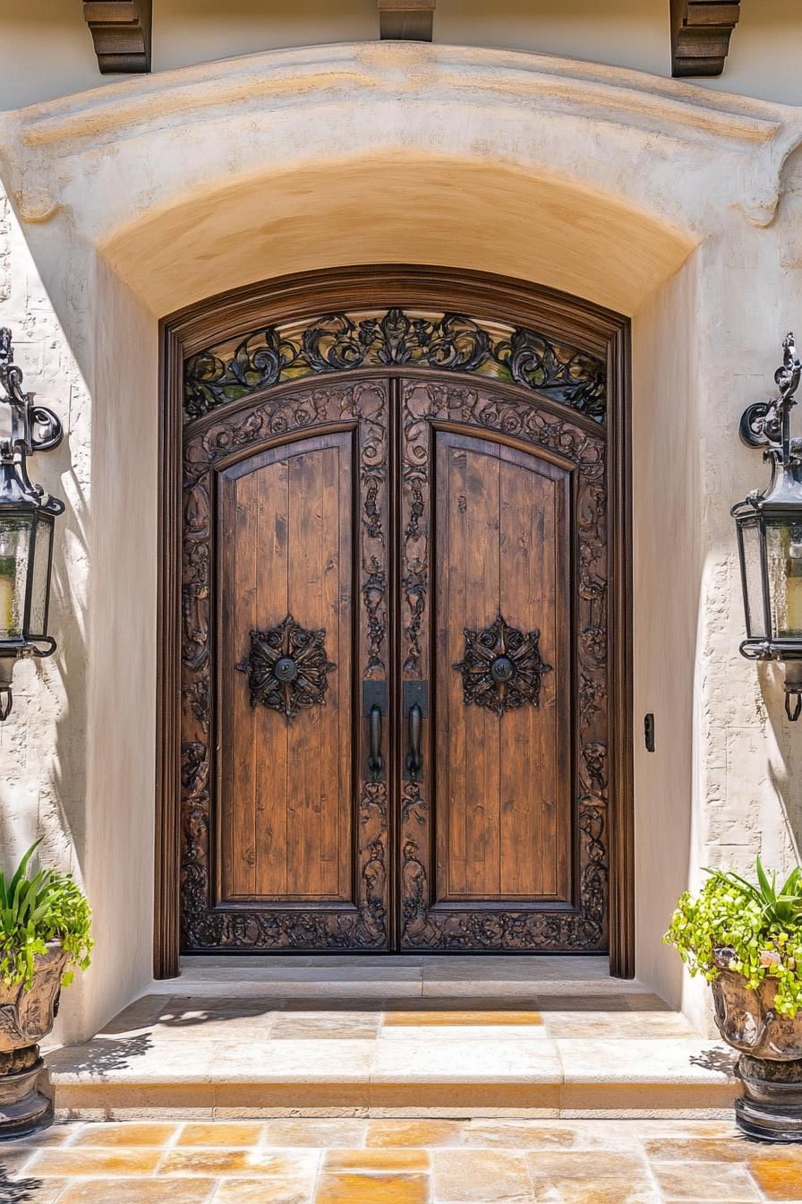 modern spanish villa front wood carved door 3