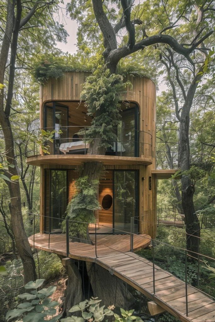 Cabin With Integrated Tree Growing Through