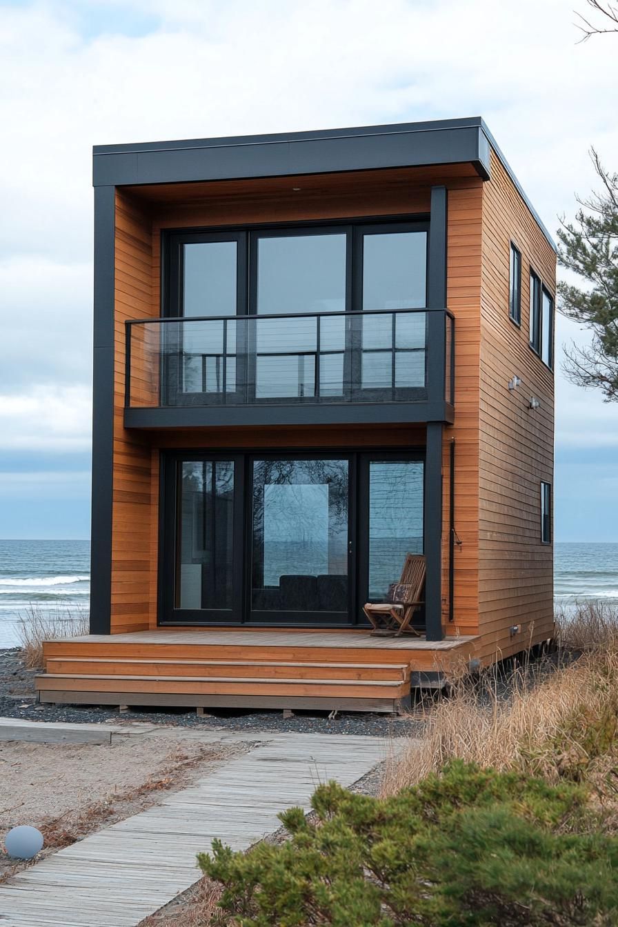 Natural Wood Walls With Black Roof