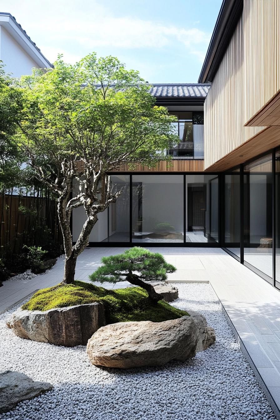 moder minimalist house courtyard with bonsai and rock garden 2