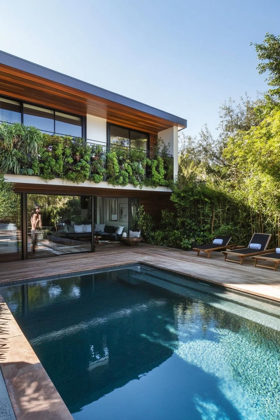 modern house backyard pool landscape with vertical herb garden 3