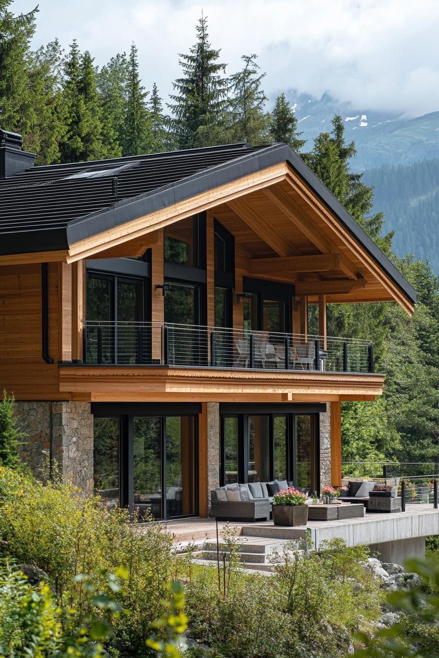 modern wooden chalet house in enchanting alpine mountain forest 3