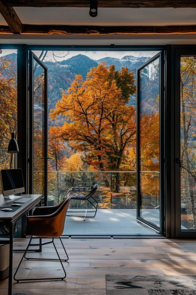 Office With a Bi-fold Glass Door Entry
