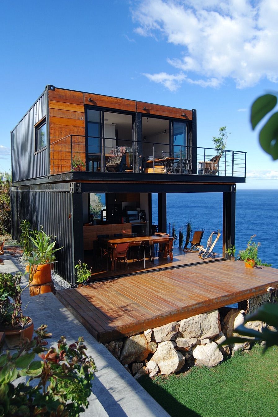 Shipping Container House With Extended Balconies