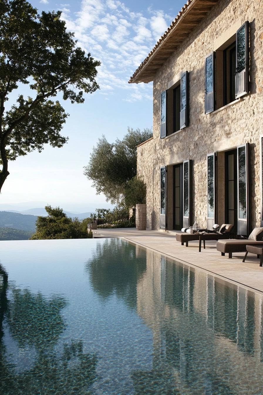 modern Italian mediterranean house modern facade with rustic shutters infinity pool terrace