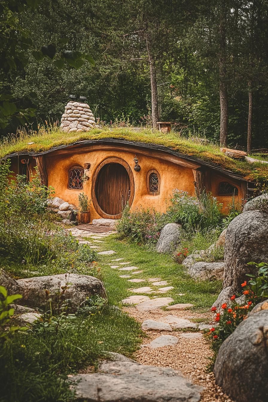 Hobbit-style Earthen House Nestled Into a Hill