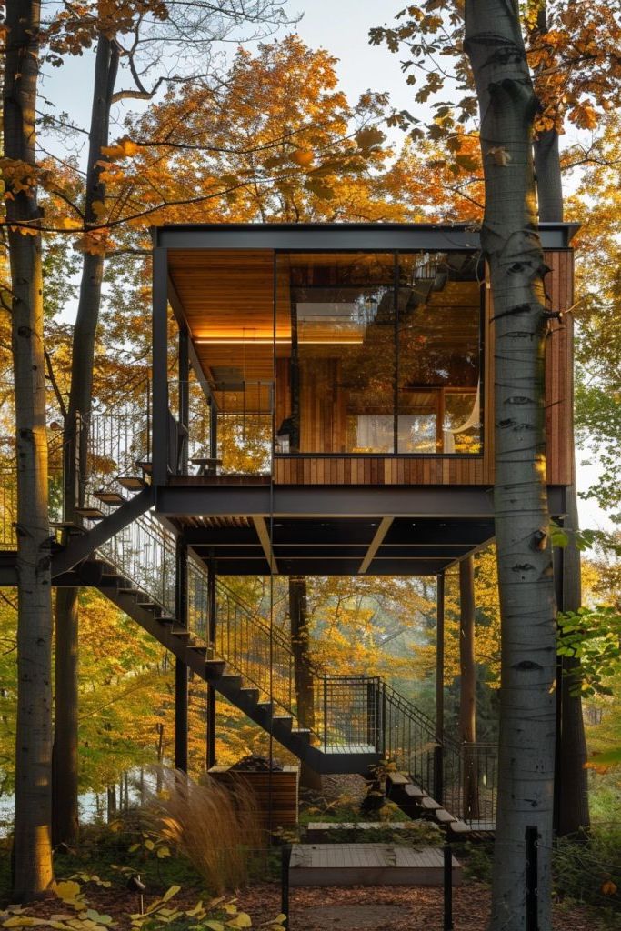 wood steel and glass cabin