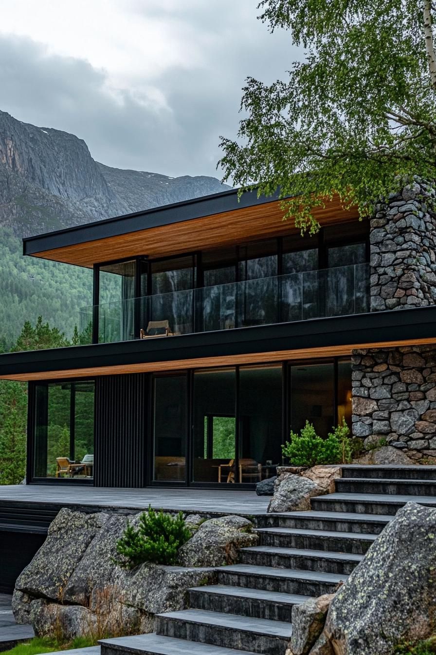 Stone or Brick Façades Mixed With Wood