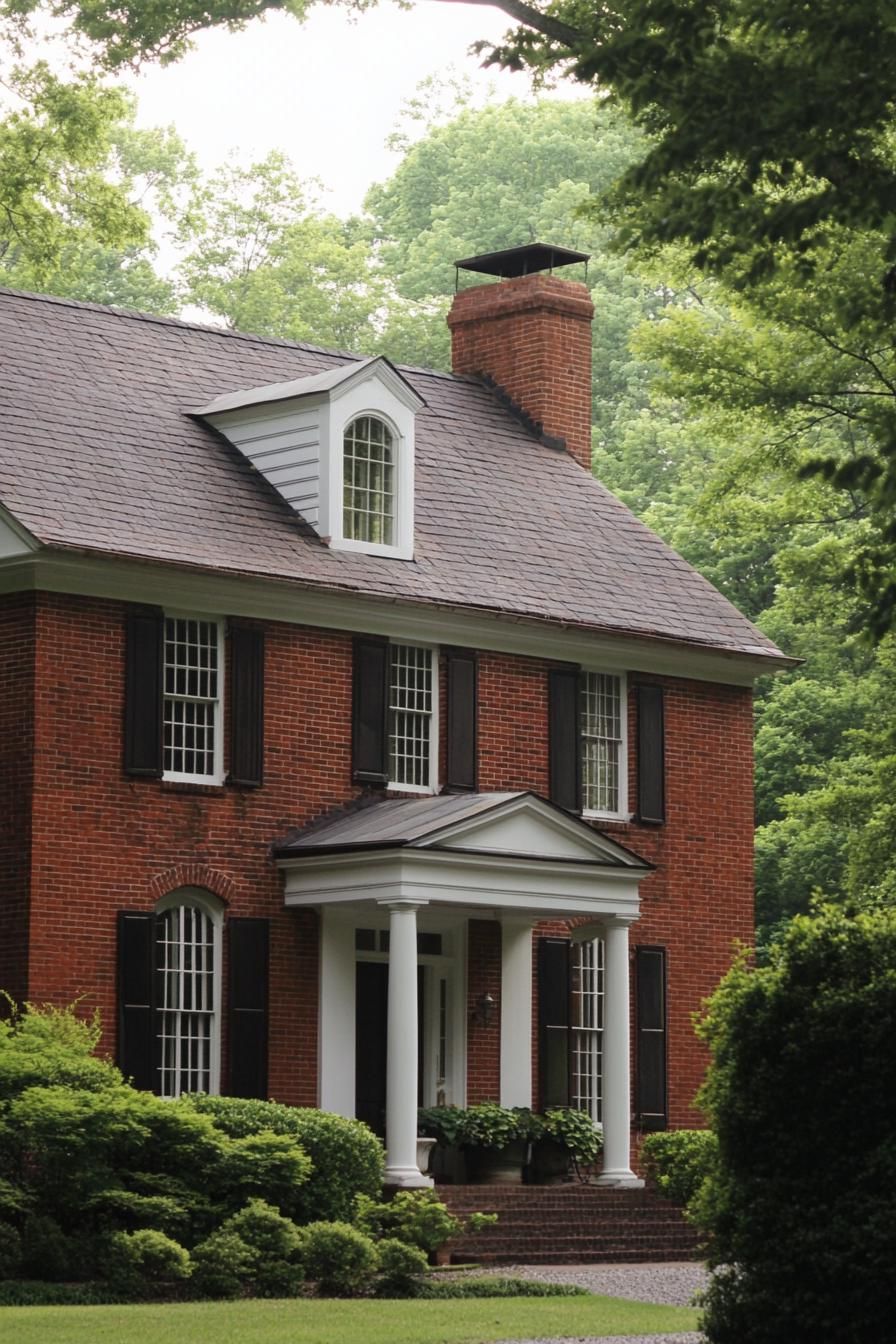 georgian brick house two stories roof gambrels porch columns classic landscape 3
