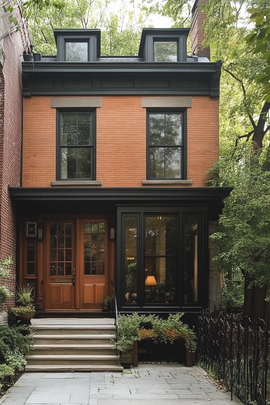 mid century modern and antique style house facade with Victorian style trim 2