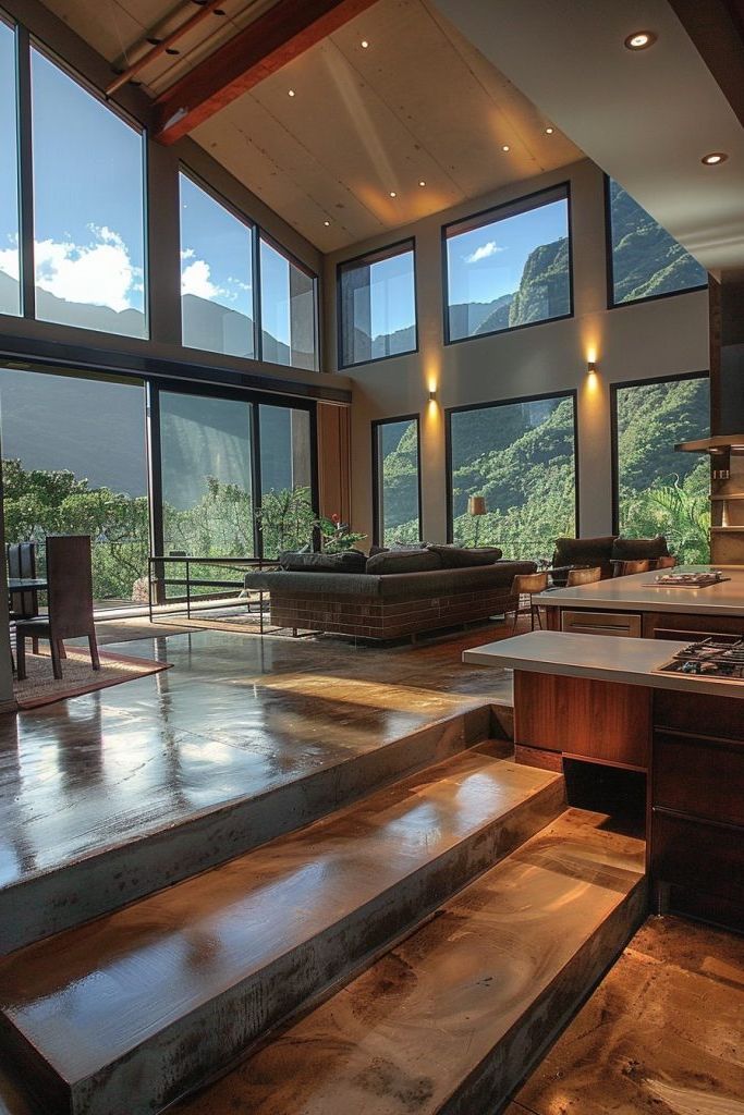 kitchen sunken floor mountain views