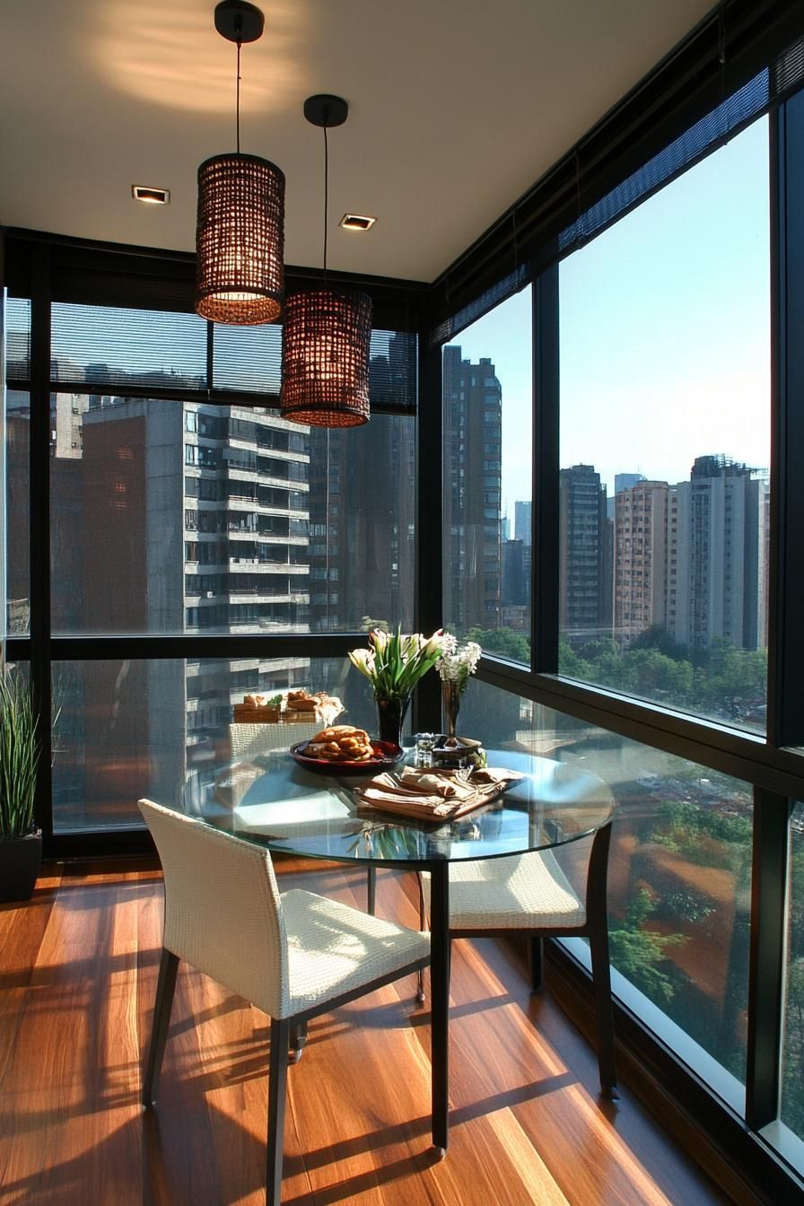 modern apartment small glass enclosed balcony interior with modern shades