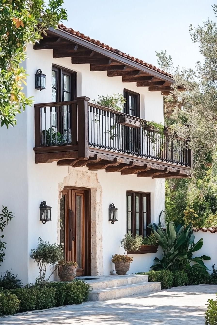 Smooth Stucco Walls With Antique Wooden Balconies