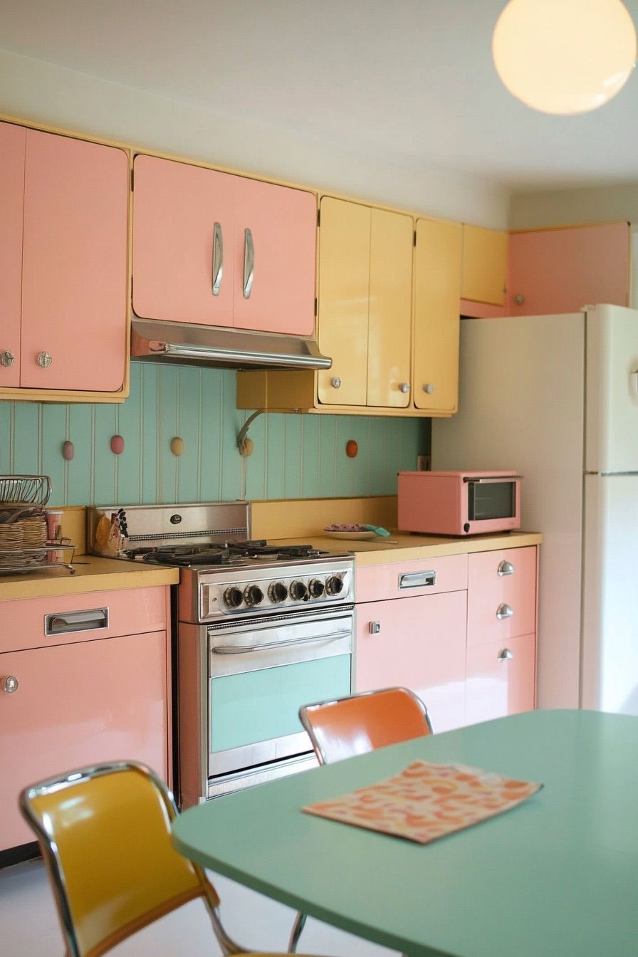 mid century modern house retro kitchen pastel 2