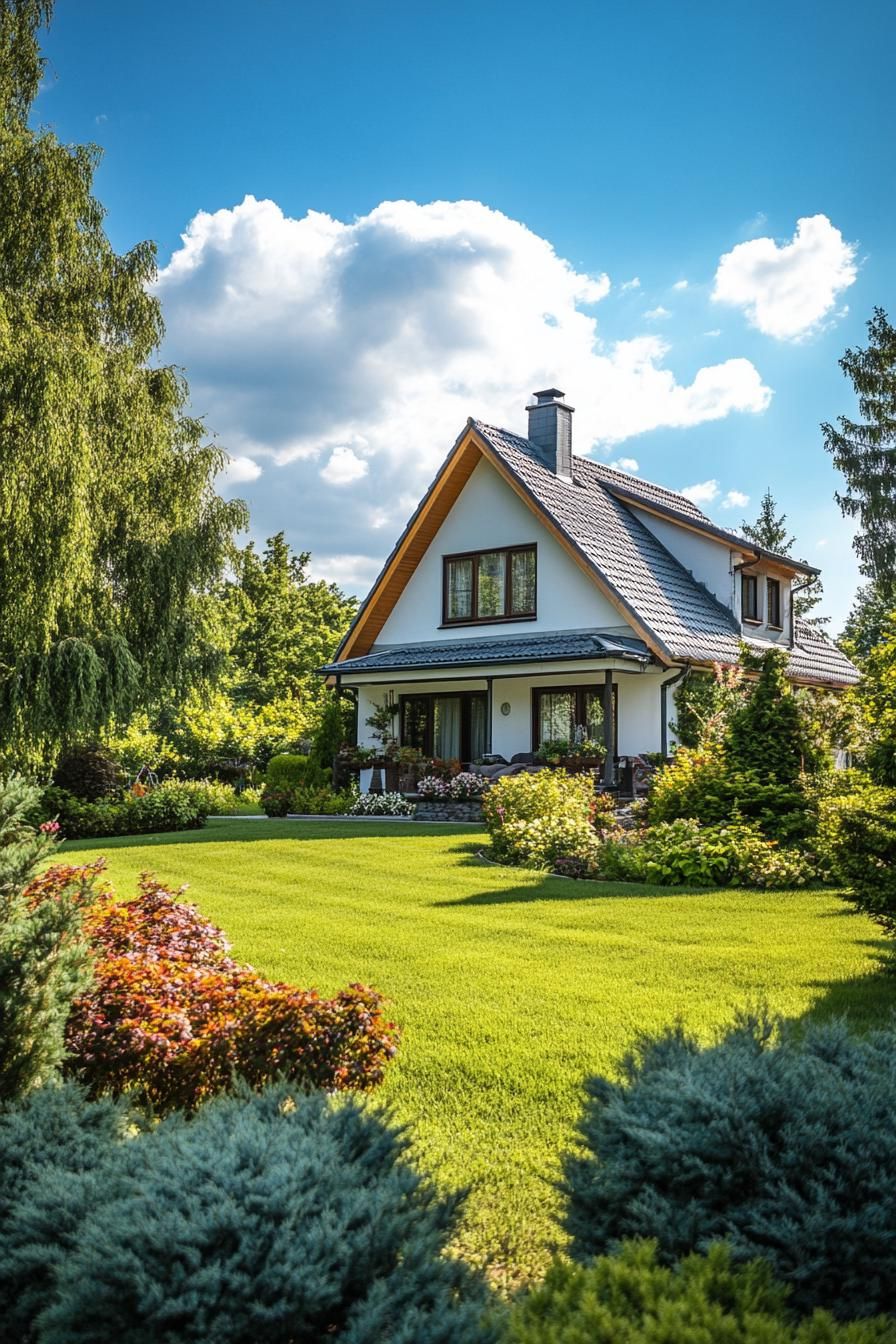 White Painted Cottage in a Lush Garden
