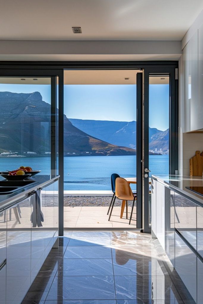 kitchen glass door sea view