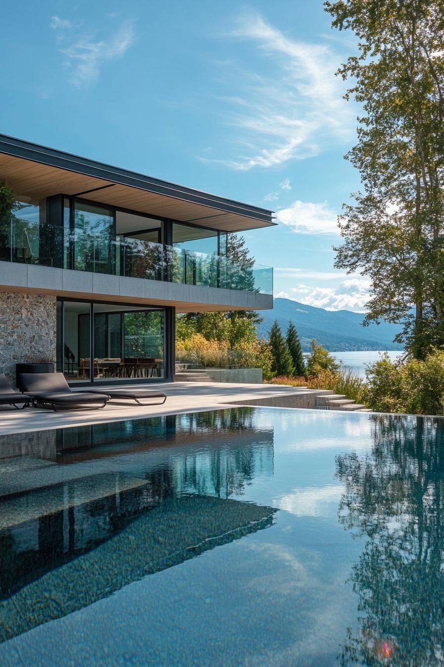 modern lakeside villa with infinity pool