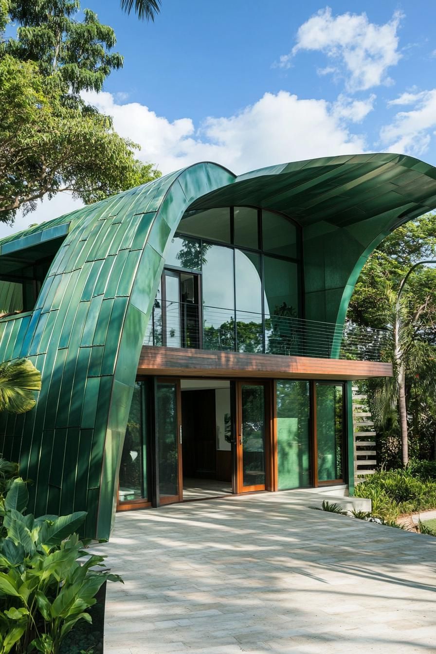 modern green metal cladded butterfly roof facade house 2
