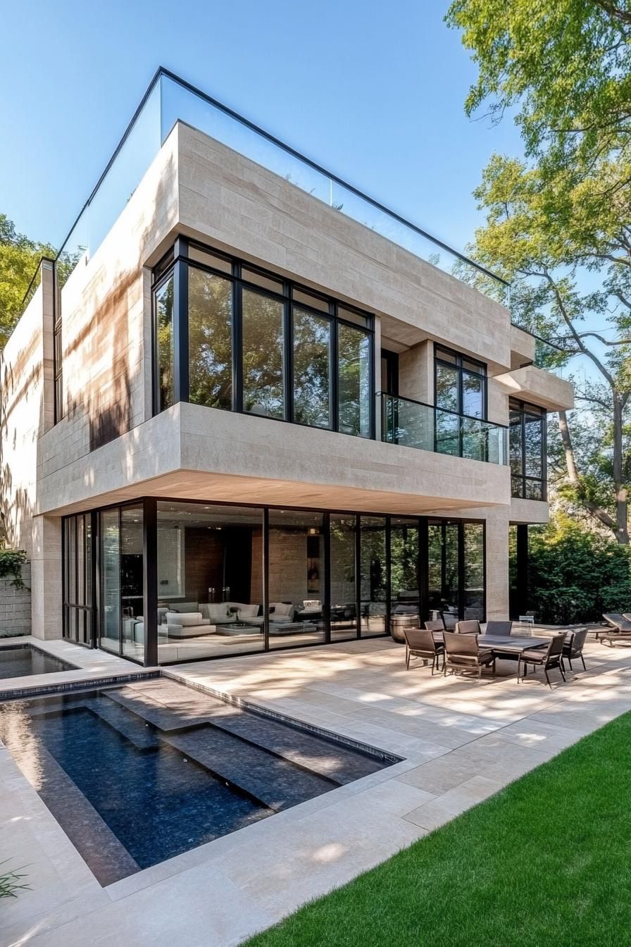 modern suburban mansion with multi level terraces