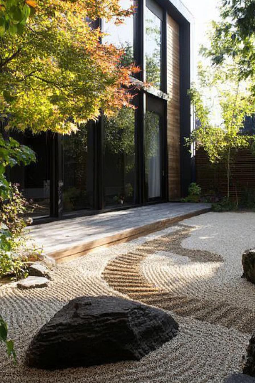 modern house yard with zen garden features 2