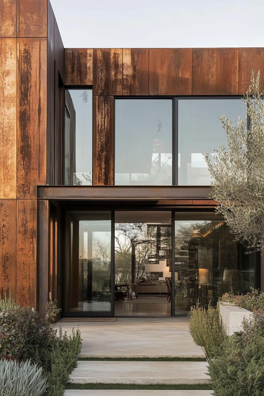 modern French house facade textured metal panels in assymetrical shapes 3