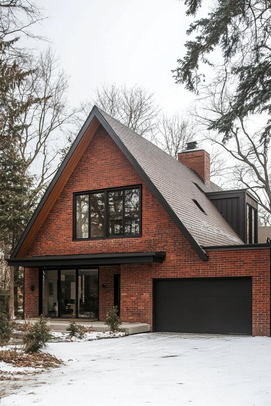 red brick house with modern multi pitched roof attached garage