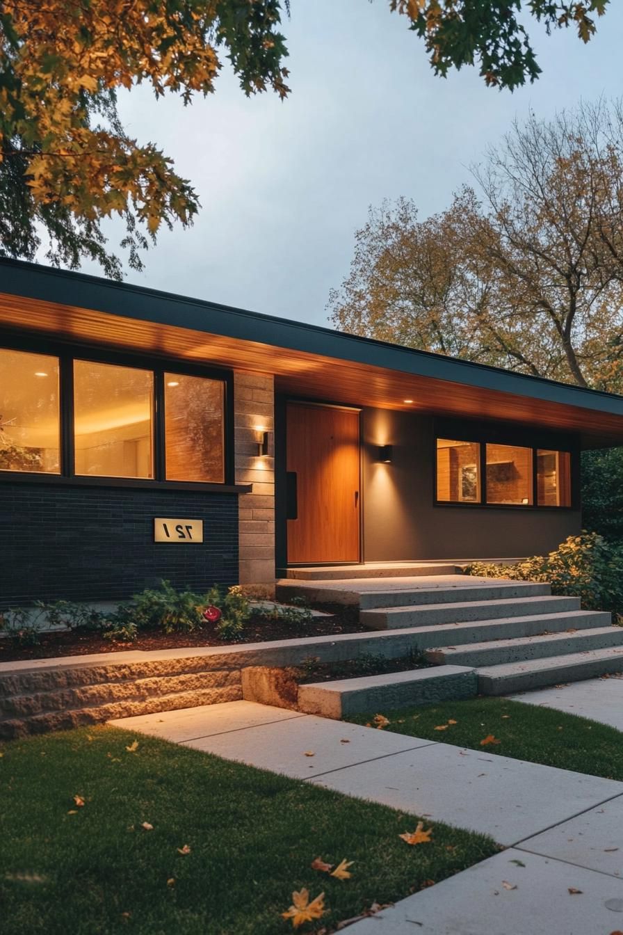 mid century modern house front facade with simple house number