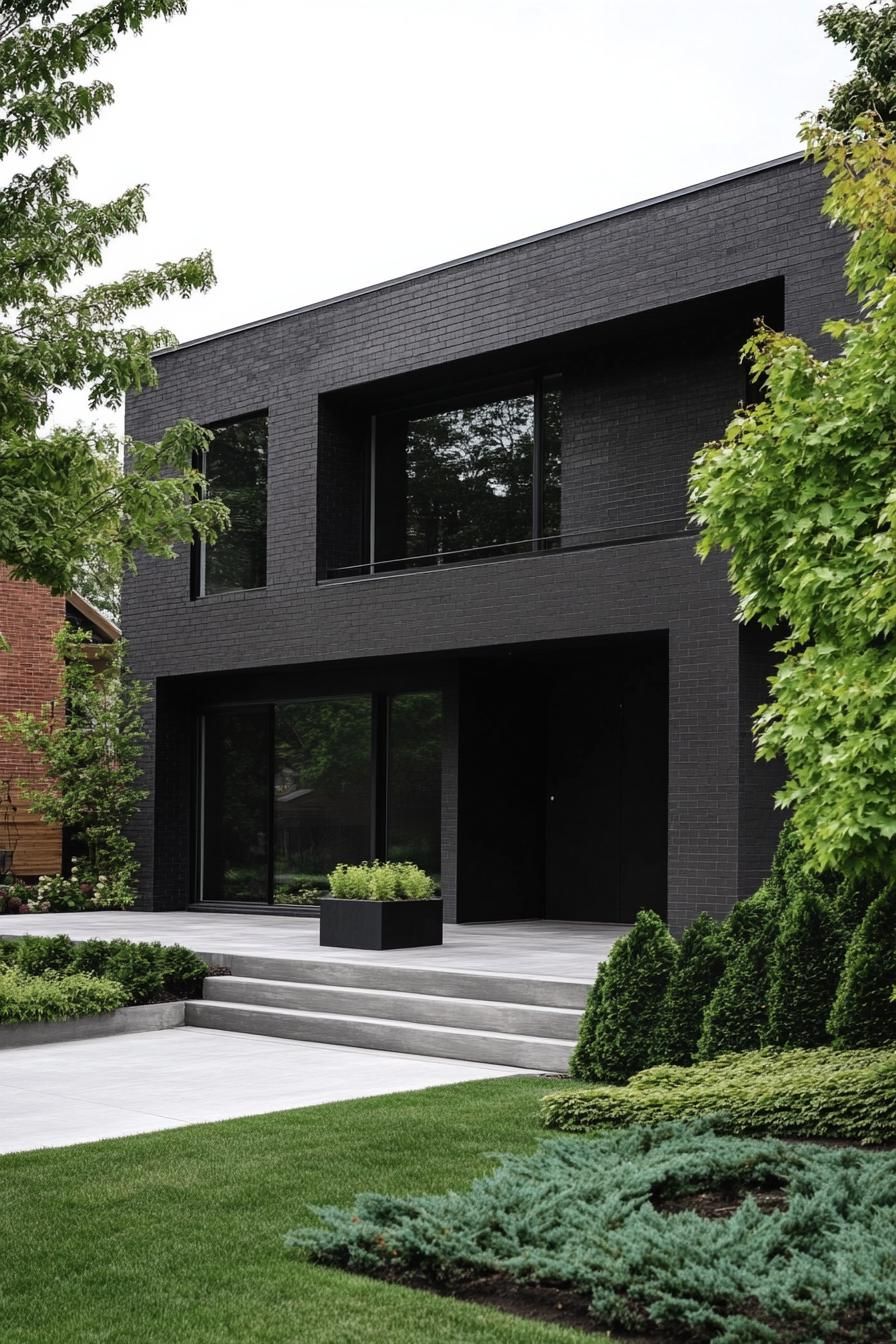 modern black stucco house facade with bold architectural lines 3