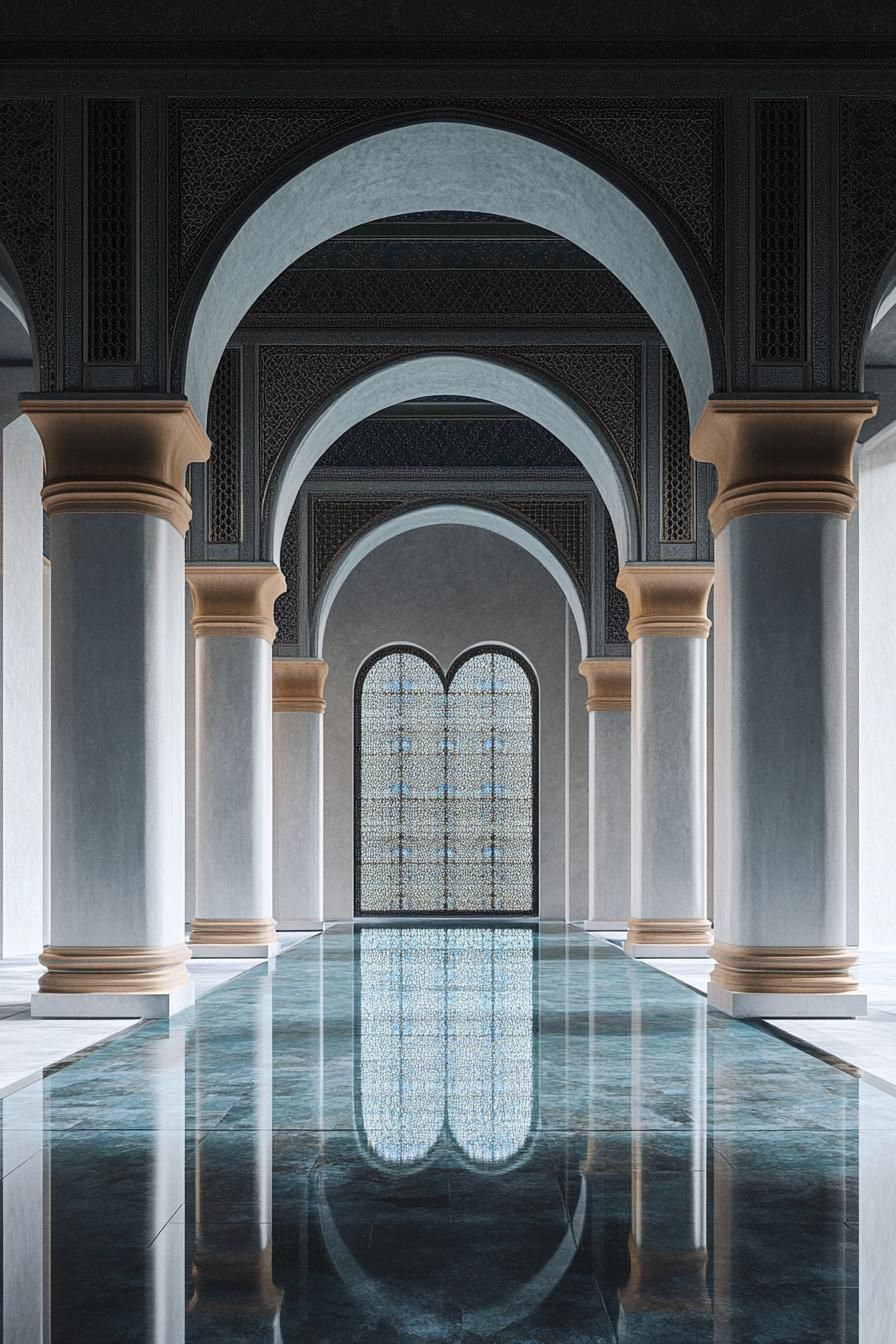 big modern Moroccan palace with arches and mosaics 2