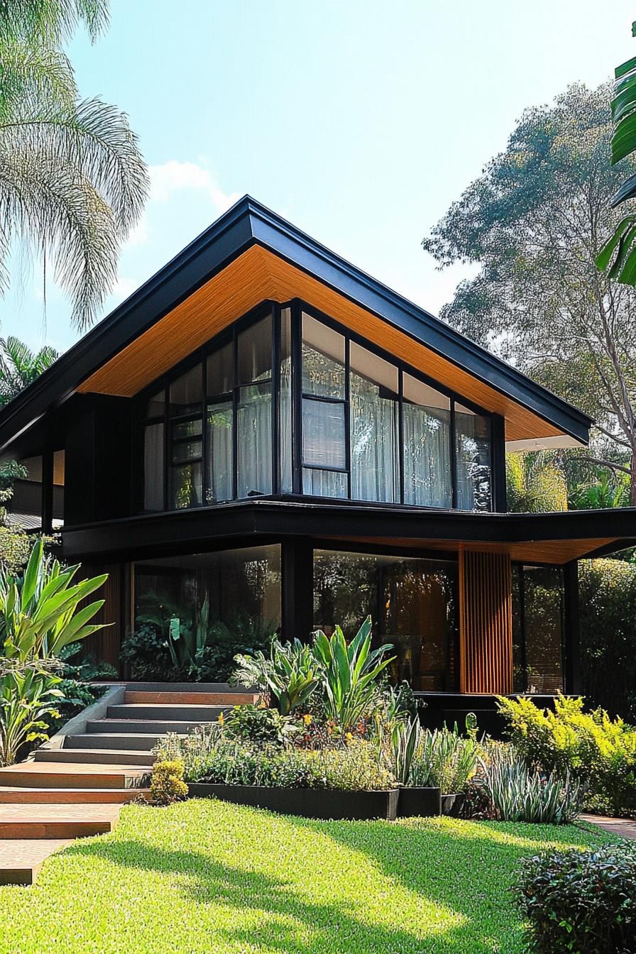 retro style modern house facade with shaggy roofline and deep eaves 2