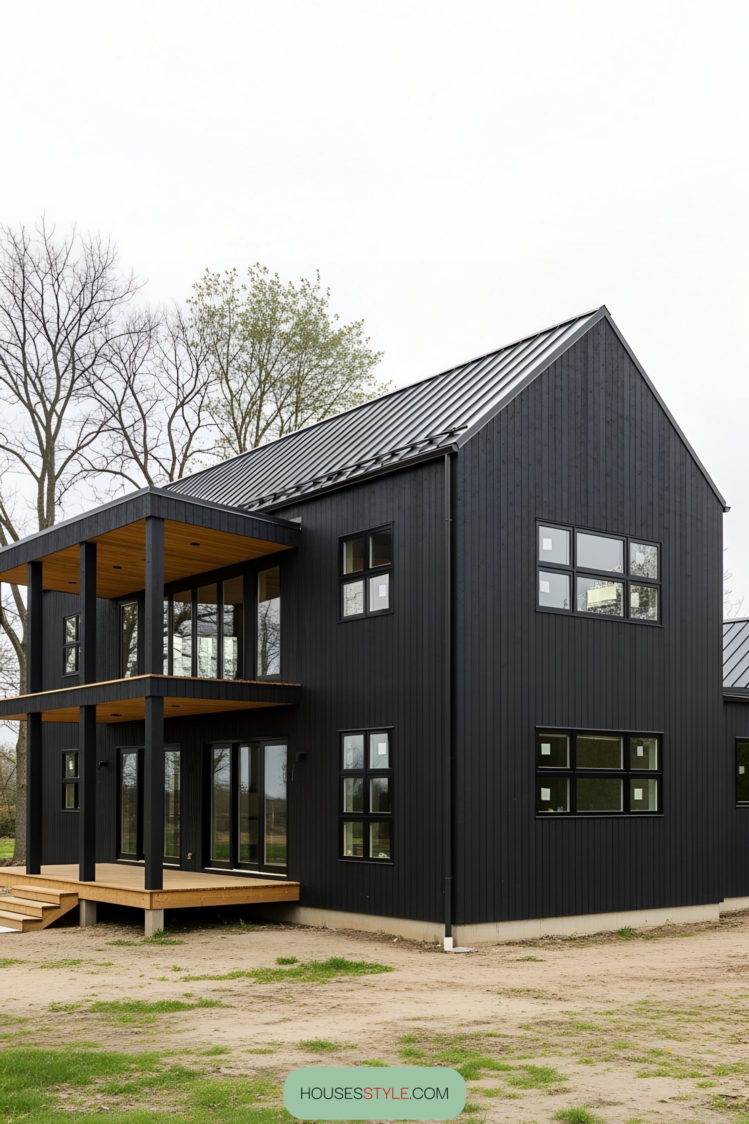 Black barn-style house with modern features