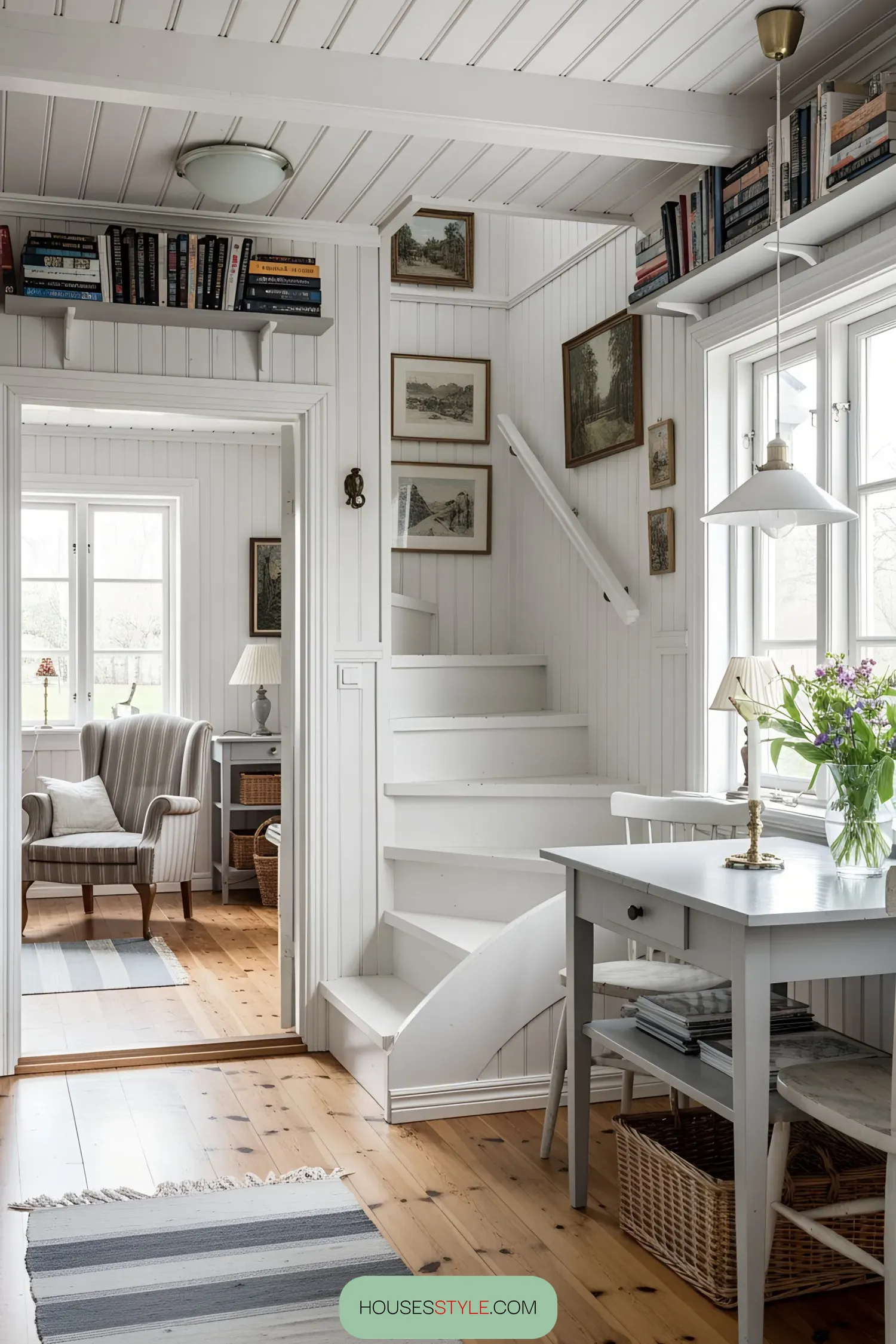 Bright Swedish cottage interior with cozy décor