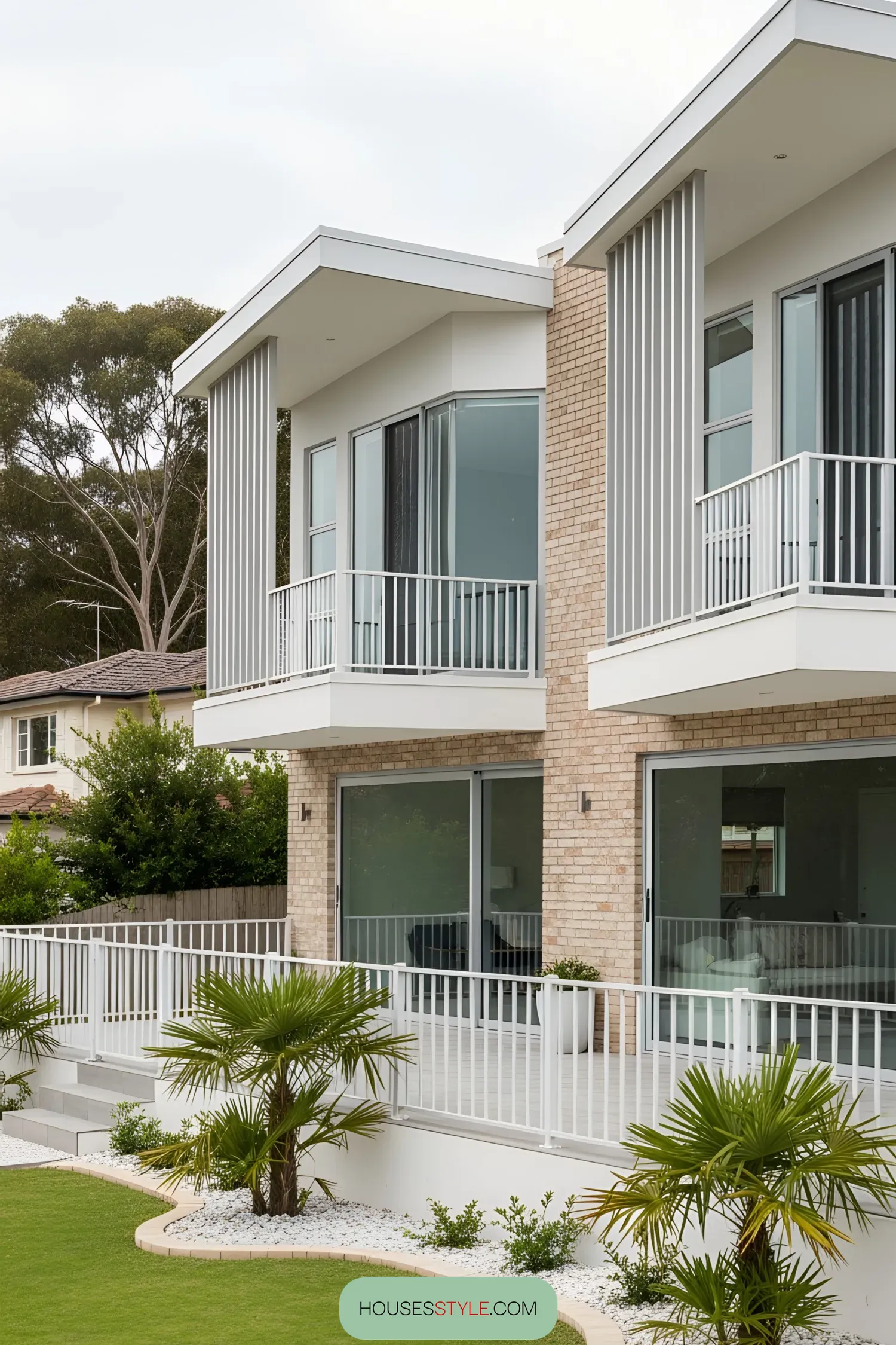 Contemporary coastal home with brick facade