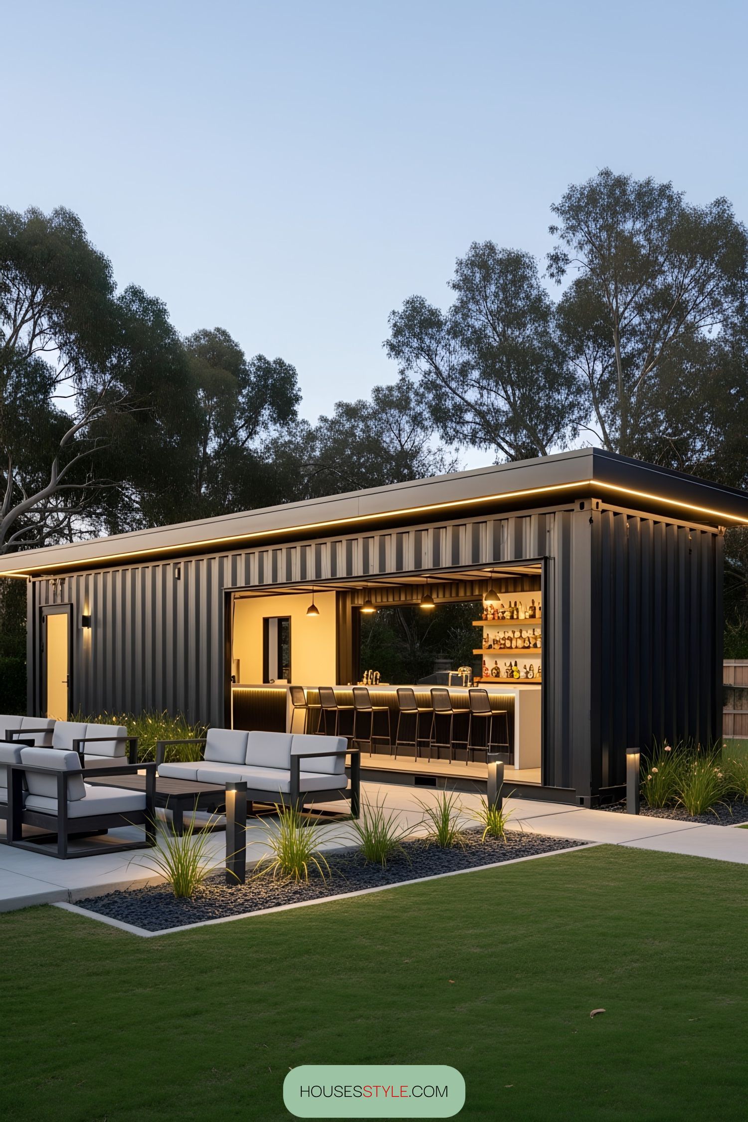Shipping container bar with outdoor seating