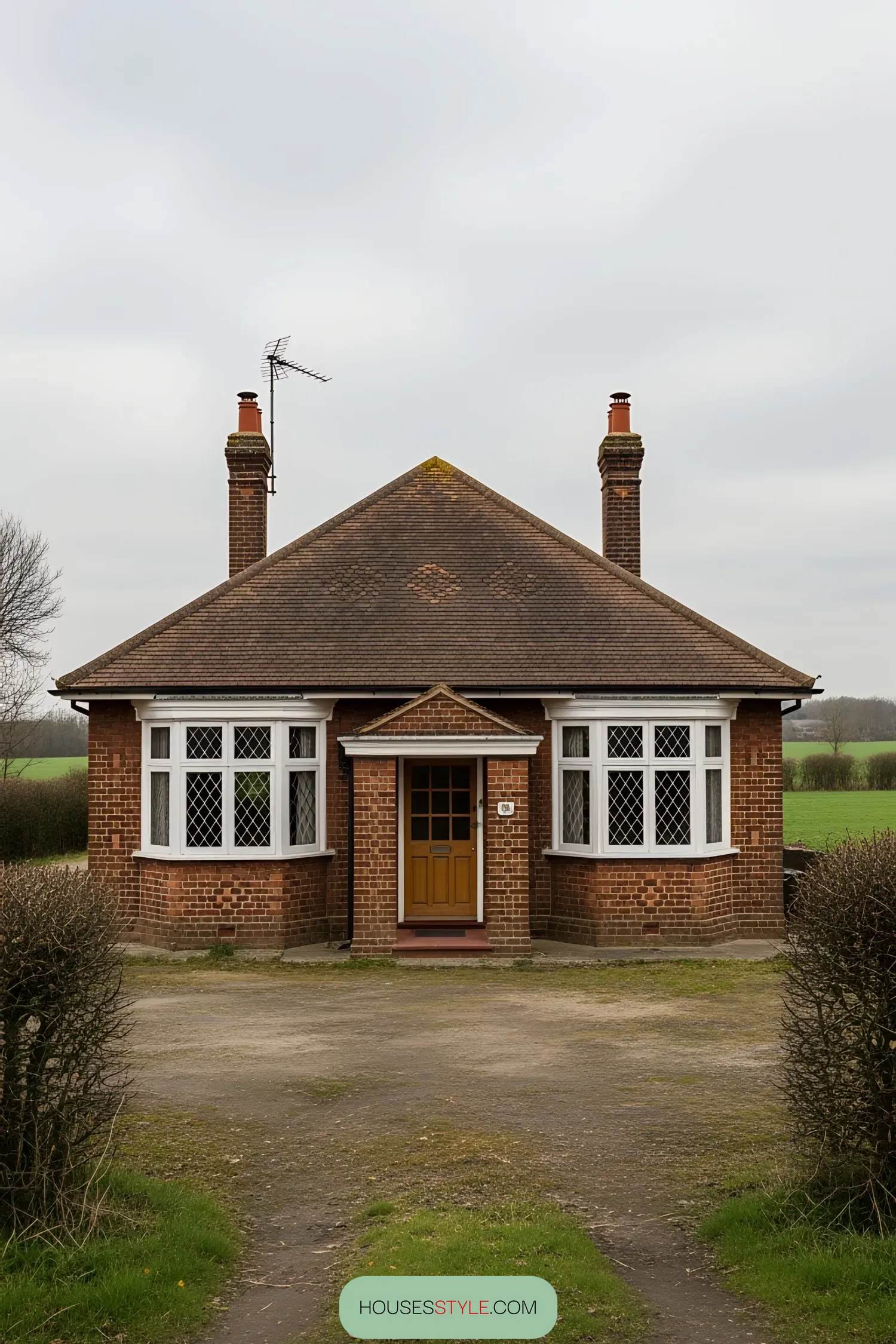 Red-brick bungalow with charming windows