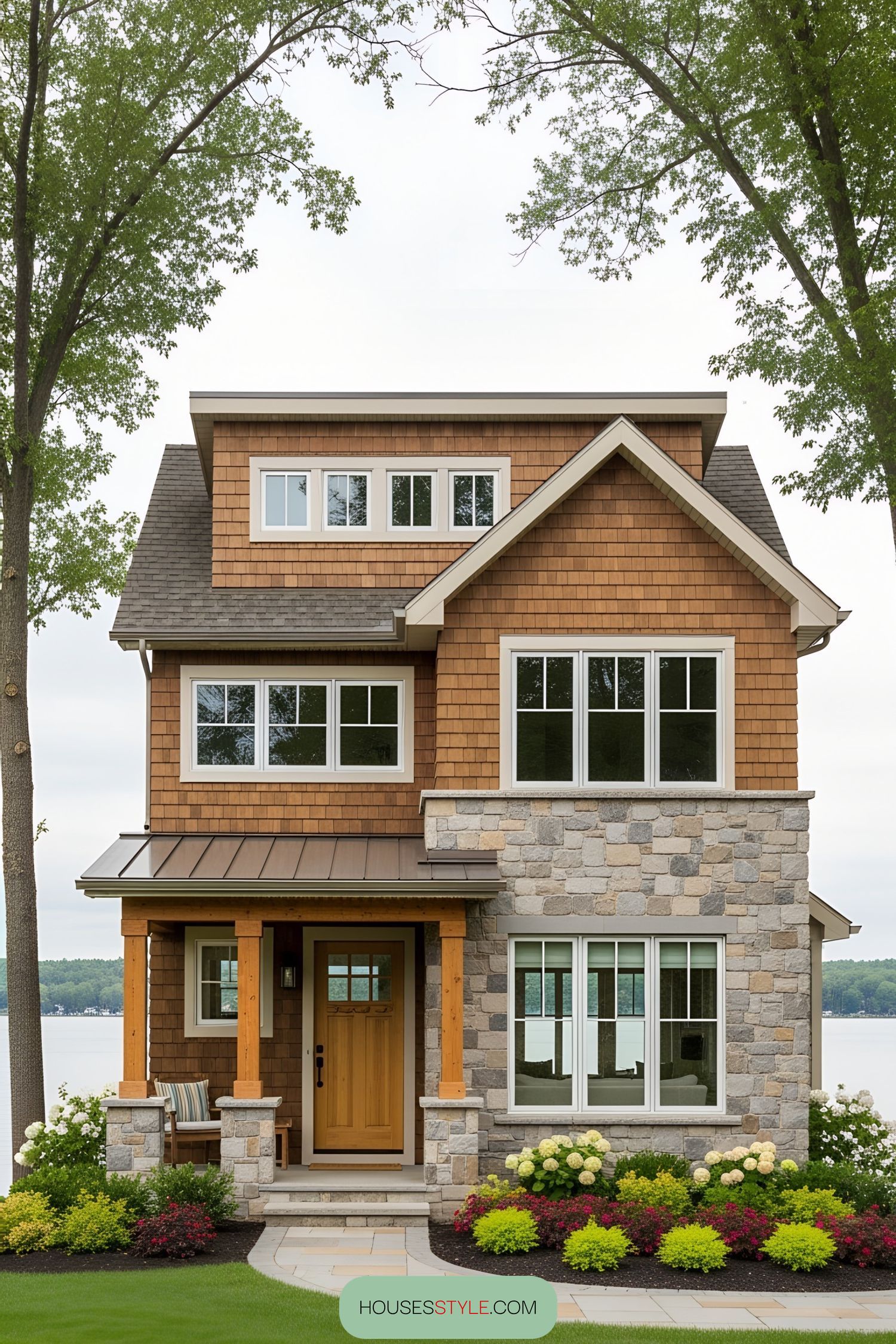 Quaint rustic house with stone facade and wood accents