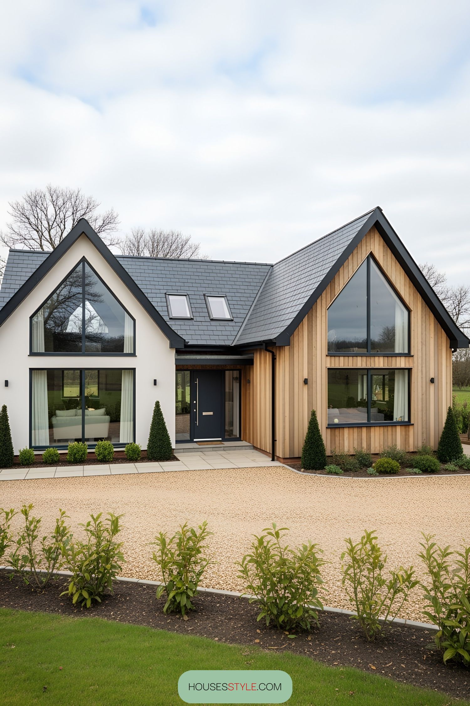 Modern chalet bungalow with large windows