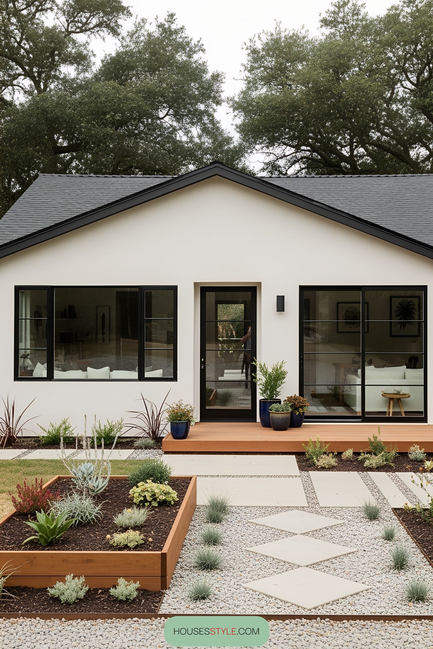 Minimalist bungalow facade with landscaped garden