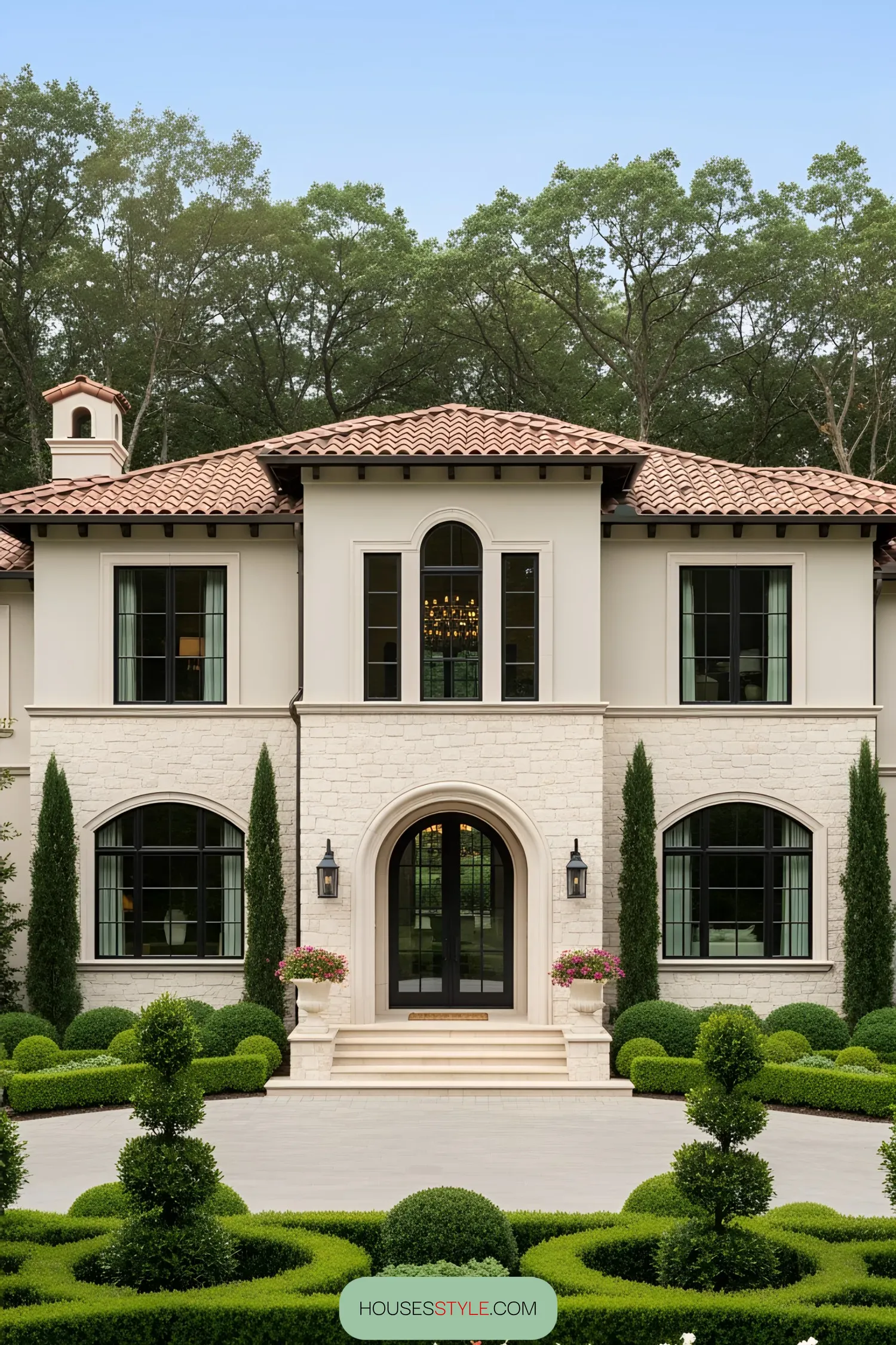 Luxurious villa with terracotta roof and lush garden