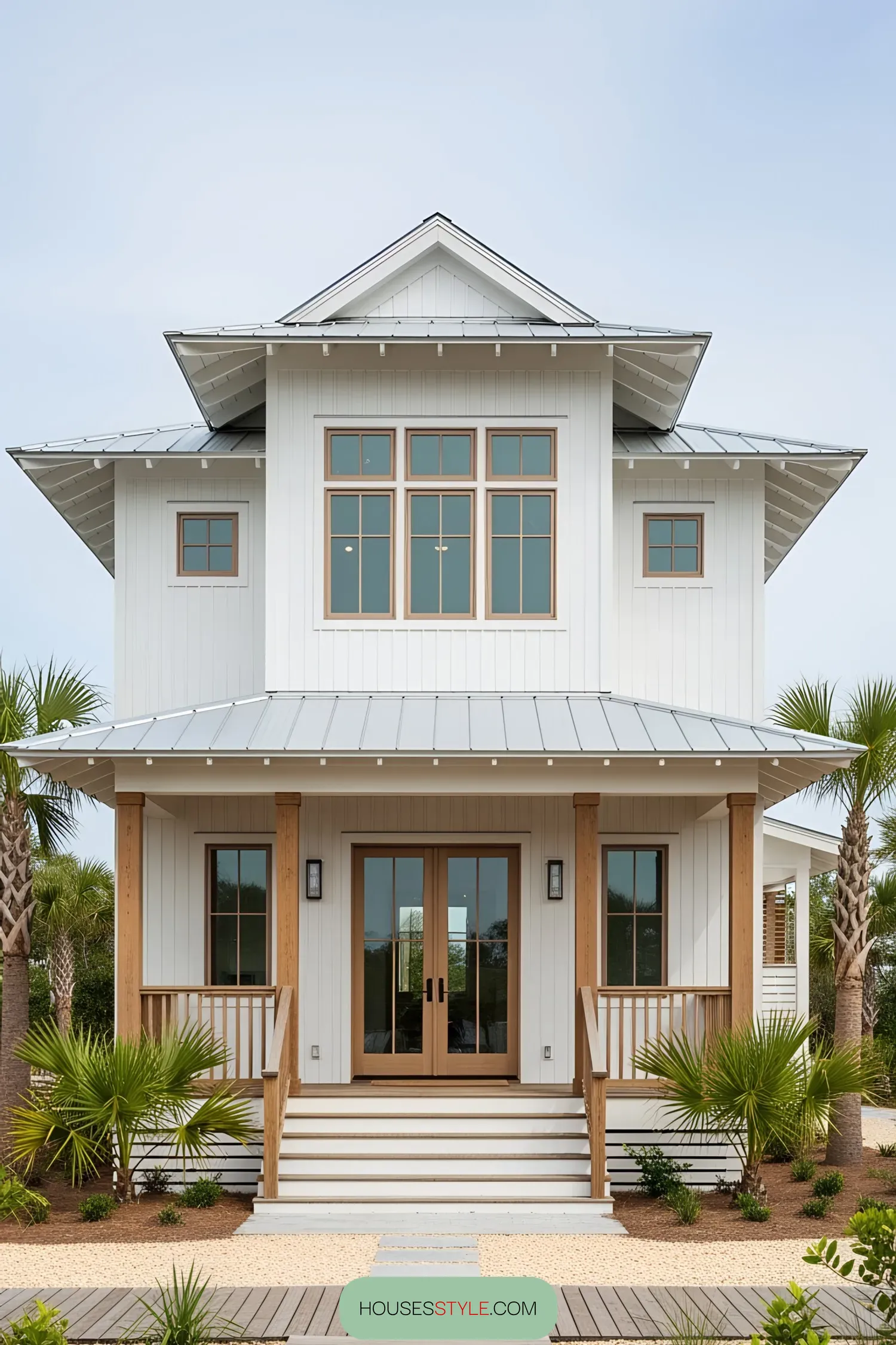 Two-story white coastal house with a front porch