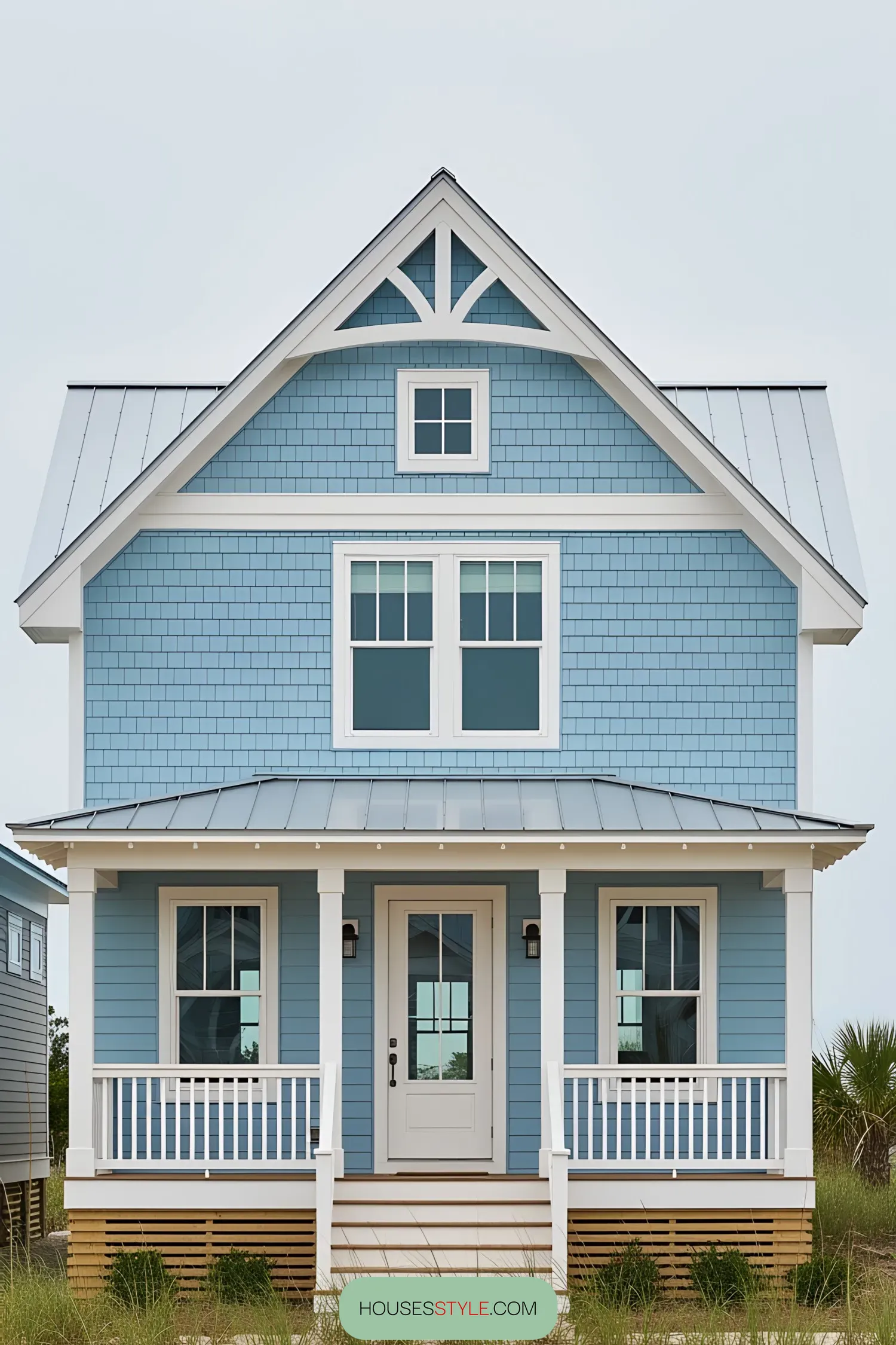 Charming blue coastal house with white trim