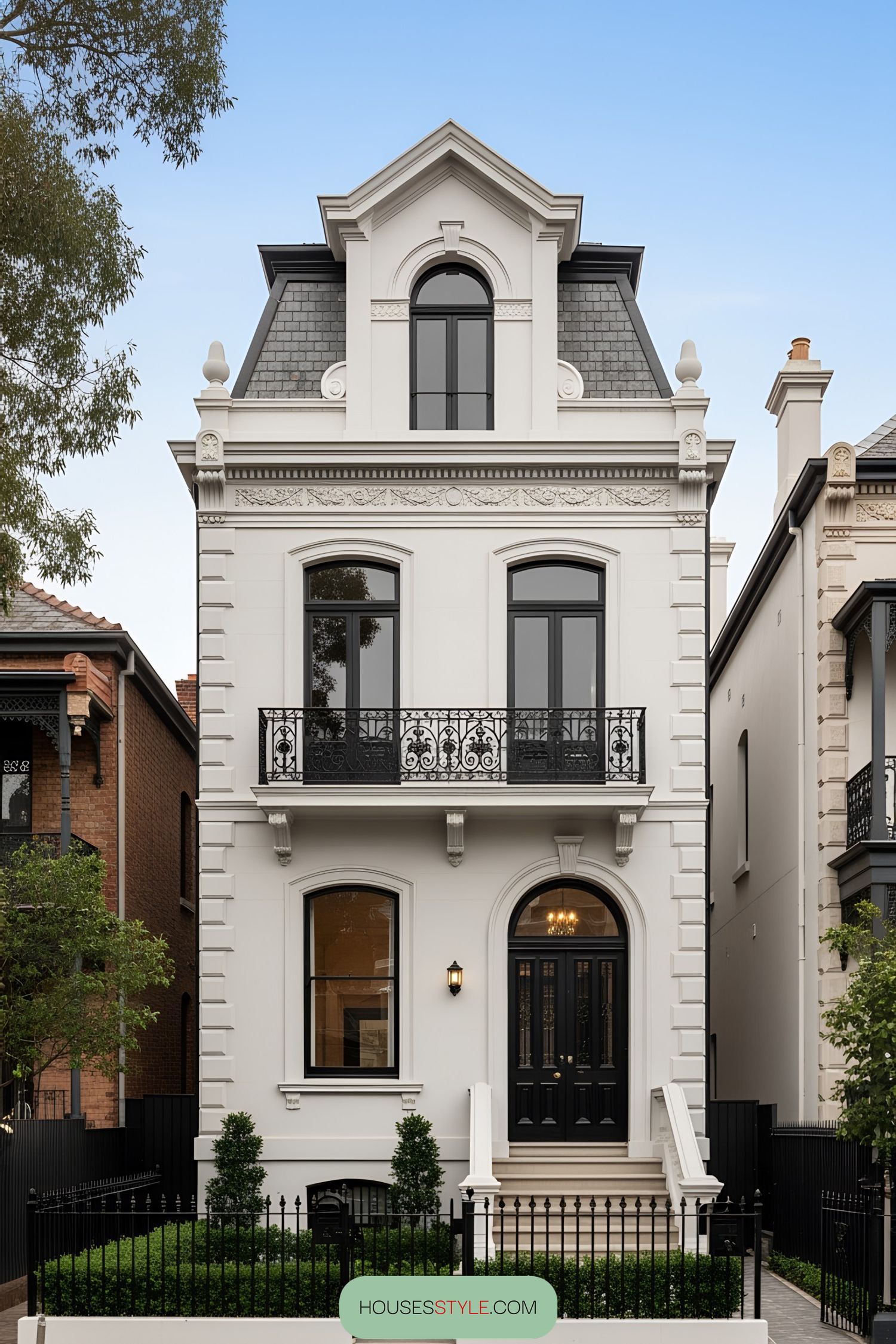 Charming Victorian villa with intricate ironwork and tall windows