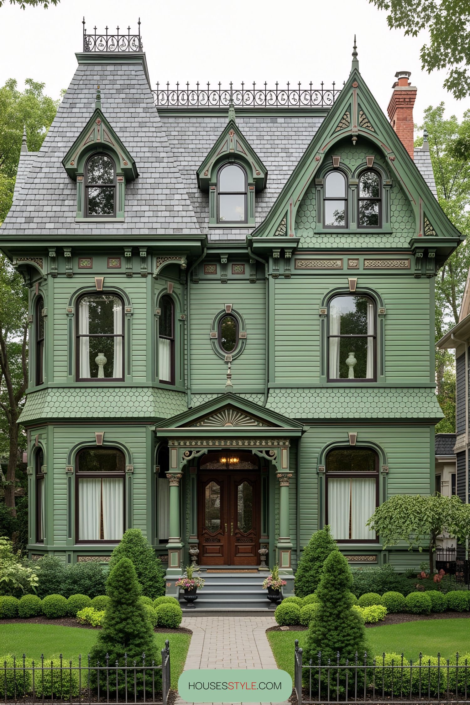 Stunning green Victorian house with intricate detailing