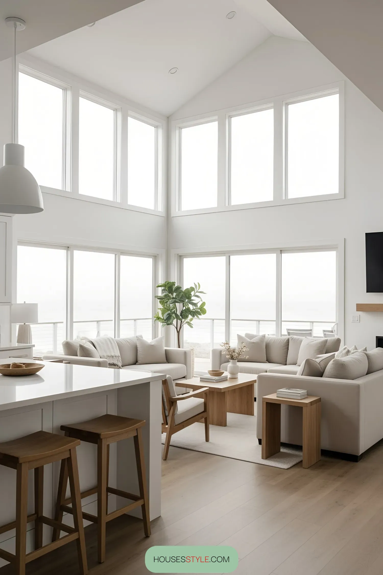 Sunlit, open-concept beach house interior