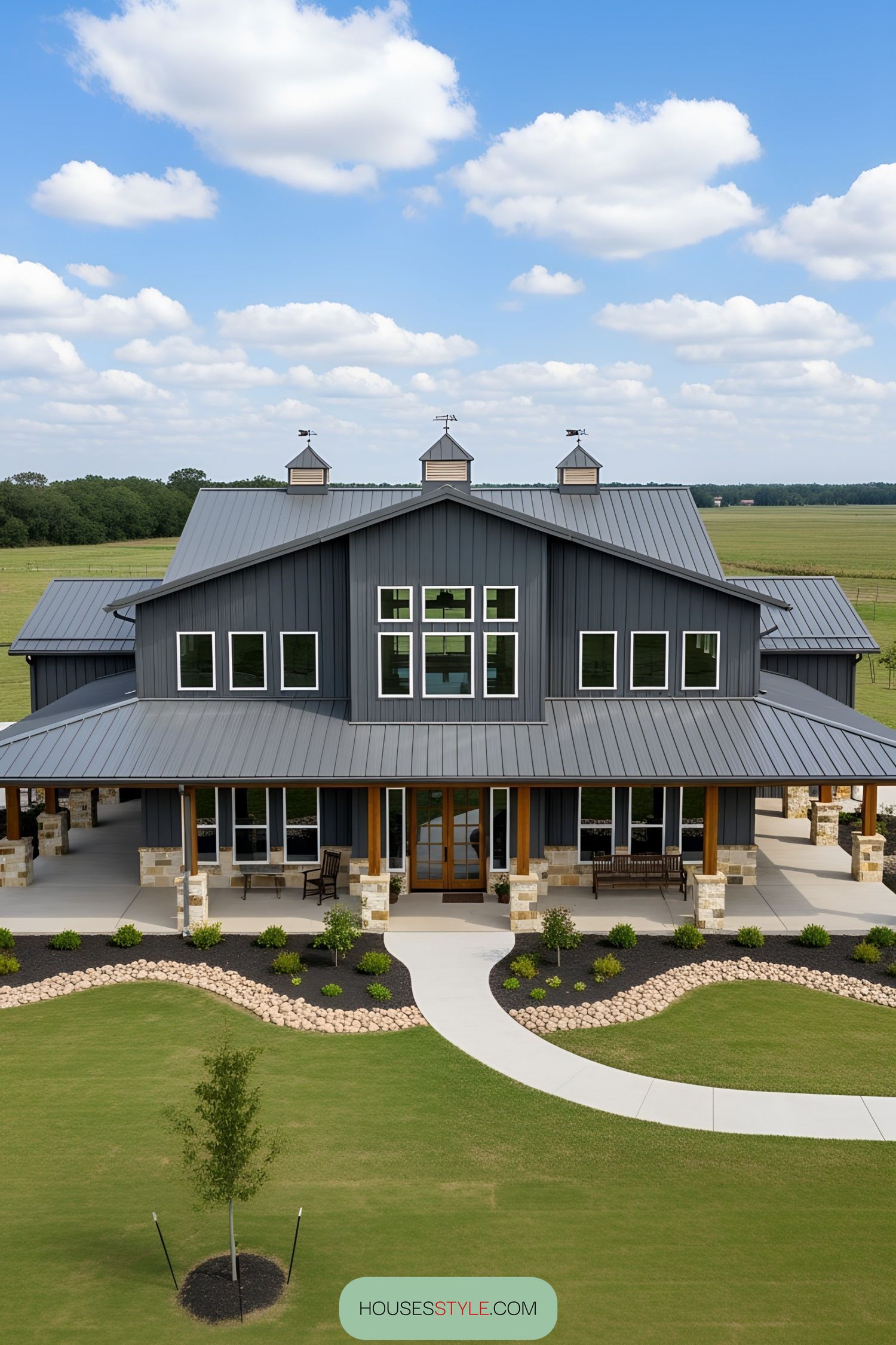 Modern barn house with a large porch