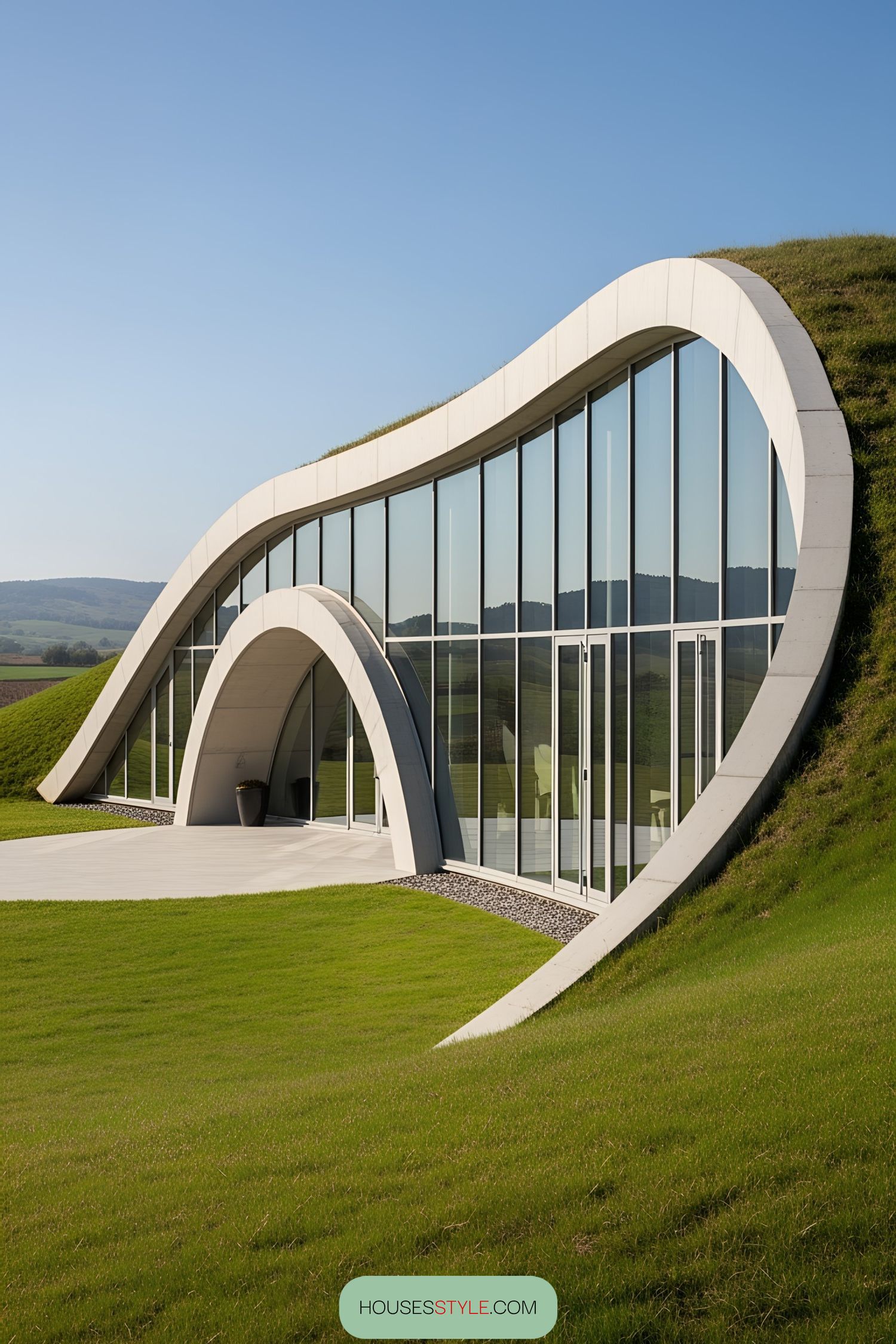 Grass-Covered House with a Wave-Design Exterior