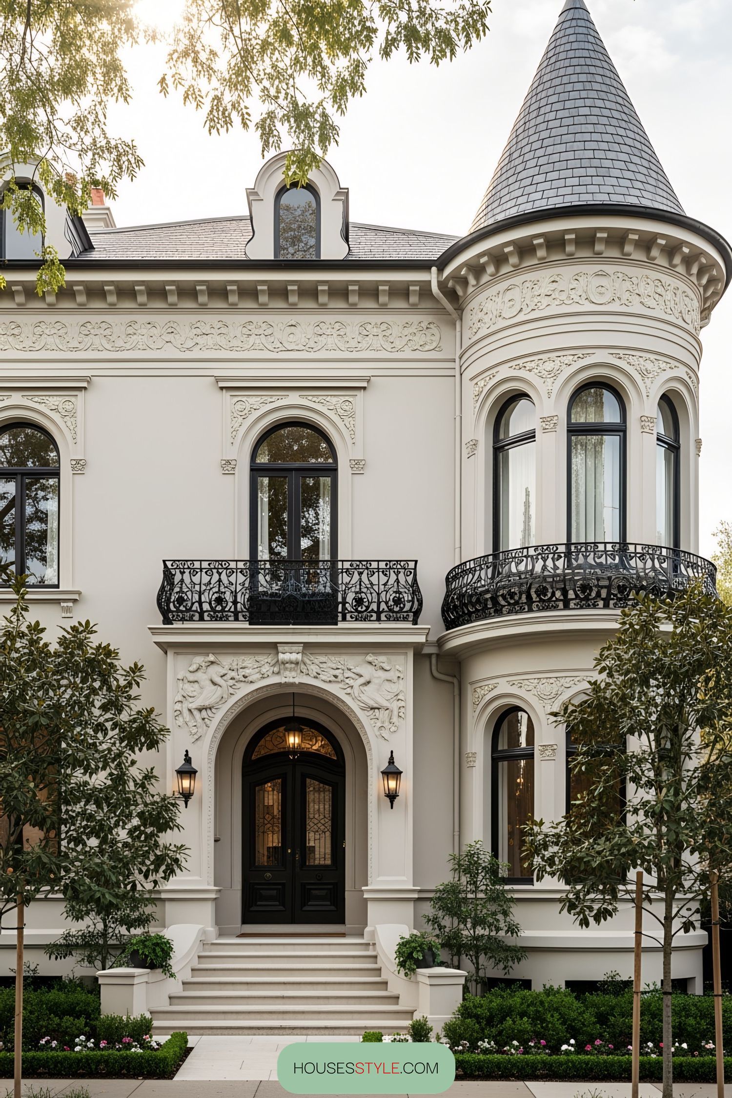 Victorian villa with ornate turret and elegant entrance